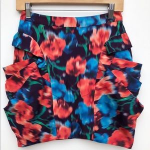 Bebe Silk Floral Mini Skirt Tulip Style